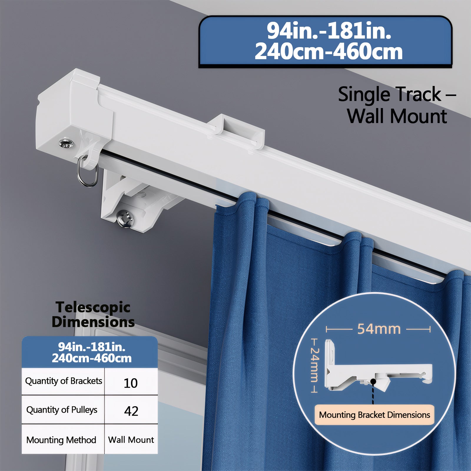 Single Track Wall Mount 94-181in./240-460cm