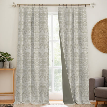 Y607 Linen-Textured Classic Baroque Jacquard Blackout Flat Panel Curtains