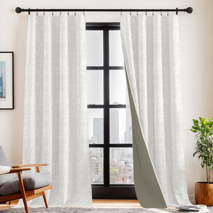 Y607 Linen-Textured Classic Baroque Jacquard Blackout Flat Panel Curtains