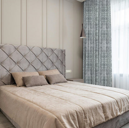 Y607 Linen-Textured Classic Baroque Jacquard Blackout Flat Panel Curtains