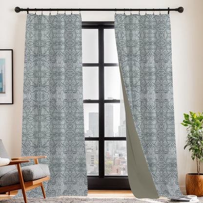 Y607 Linen-Textured Classic Baroque Jacquard Blackout Flat Panel Curtains