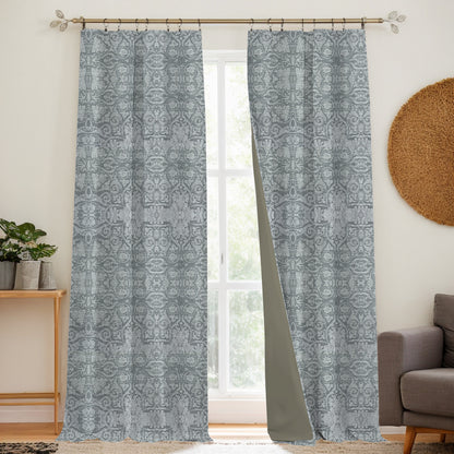 Y607 Linen-Textured Classic Baroque Jacquard Blackout Flat Panel Curtains