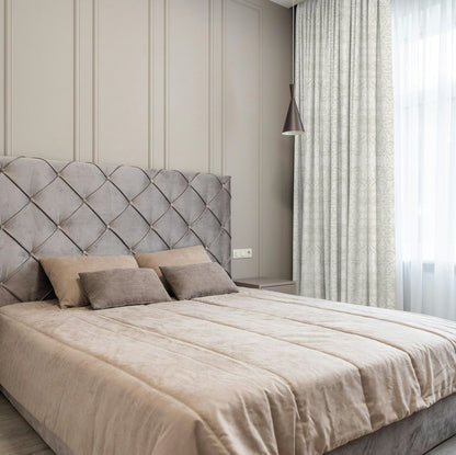 Y607 Linen-Textured Classic Baroque Jacquard Blackout Flat Panel Curtains