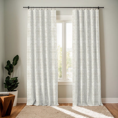Y607 Linen-Textured Classic Baroque Jacquard Blackout Flat Panel Curtains