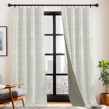 Y607 Linen-Textured Classic Baroque Jacquard Blackout Flat Panel Curtains
