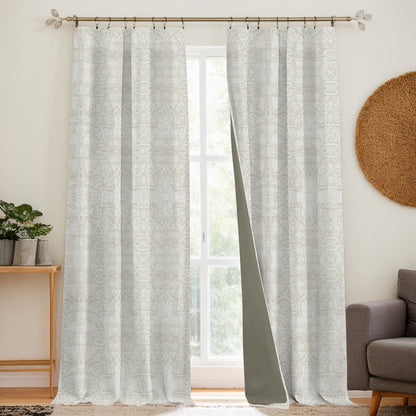 Y607 Linen-Textured Classic Baroque Jacquard Blackout Flat Panel Curtains